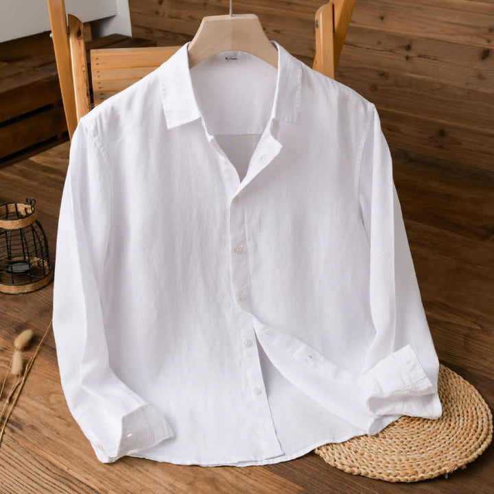 Buddha Stones Spring Fall Casual Minimalist Button-Up Solid Men's Long Sleeve Shirts - White - US/UK/AU42，EU52 (3XL) - image 14