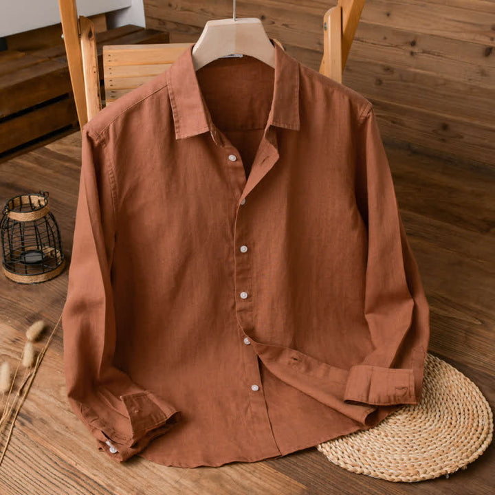 Buddha Stones Spring Fall Casual Minimalist Button-Up Solid Men's Long Sleeve Shirts - Chocolate - US/UK/AU42，EU52 (3XL) - image 10