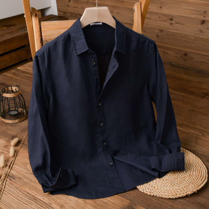 Buddha Stones Spring Fall Casual Minimalist Button-Up Solid Men's Long Sleeve Shirts - Navy - US/UK/AU42，EU52 (3XL) - image 3
