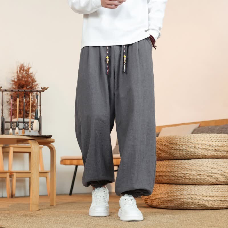 Buddha Stones Fall Casual Minimalist Drawstring Solid Cotton Ankle Pants Men's Straight Leg Pants With Pockets - image 1