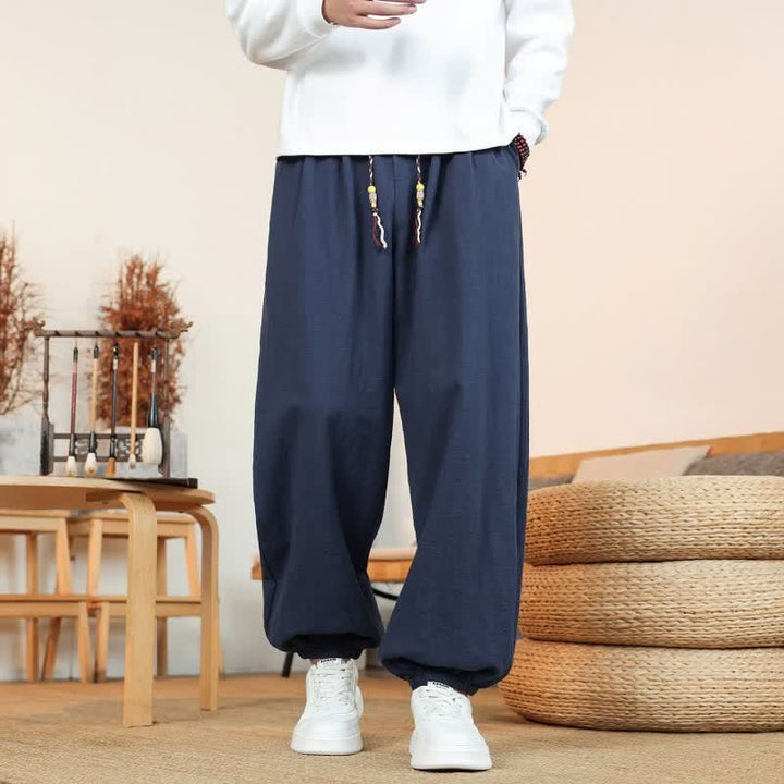 Buddha Stones Fall Casual Minimalist Drawstring Solid Cotton Ankle Pants Men's Straight Leg Pants With Pockets - image 25