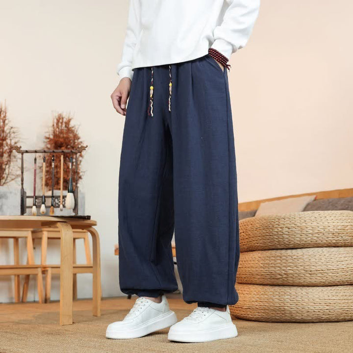 Buddha Stones Fall Casual Minimalist Drawstring Solid Cotton Ankle Pants Men's Straight Leg Pants With Pockets - image 27