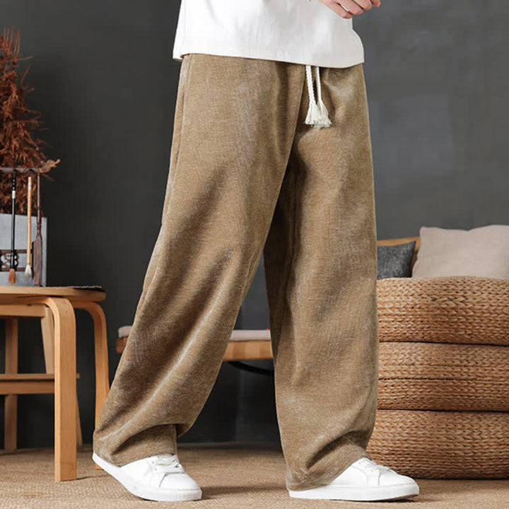 Buddha Stones Fall Winter Casual Drawstring Solid Color Long Pants Men's Straight Leg Pants With Pockets - image 2