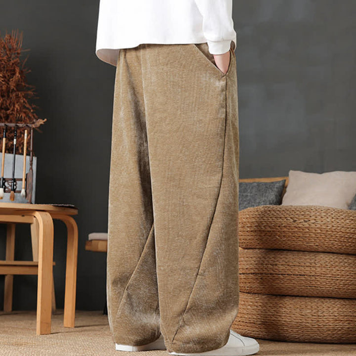 Buddha Stones Fall Winter Casual Drawstring Solid Color Long Pants Men's Straight Leg Pants With Pockets - image 4