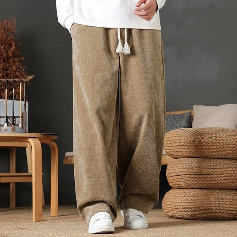 Buddha Stones Fall Winter Casual Drawstring Solid Color Long Pants Men's Straight Leg Pants With Pockets - image 6