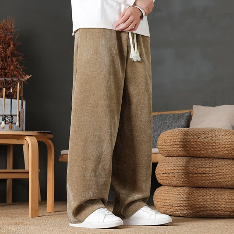 Buddha Stones Fall Winter Casual Drawstring Solid Color Long Pants Men's Straight Leg Pants With Pockets - image 5