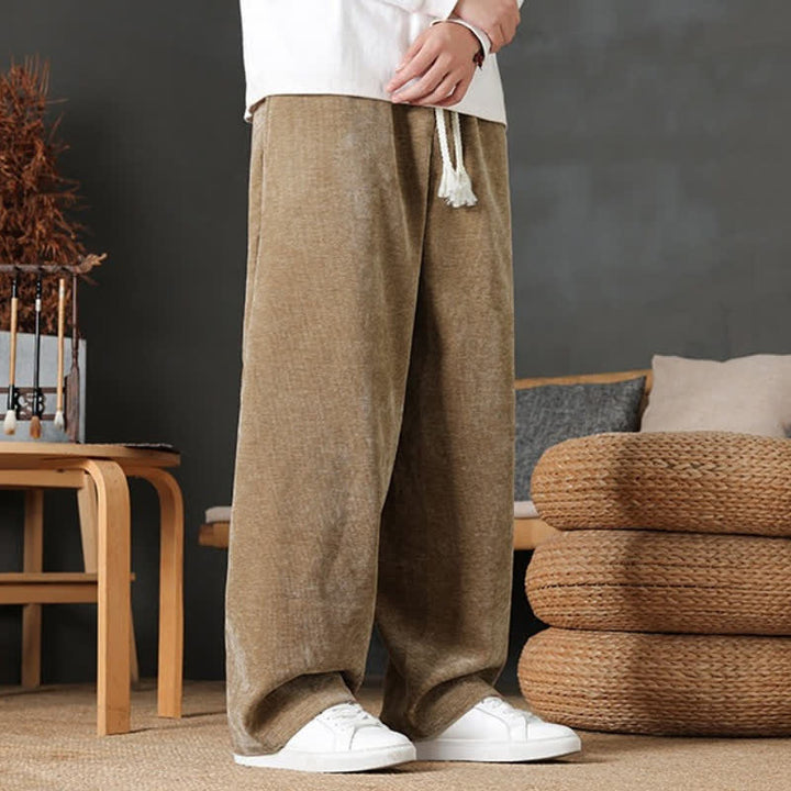 Buddha Stones Fall Winter Casual Drawstring Solid Color Long Pants Men's Straight Leg Pants With Pockets - image 5