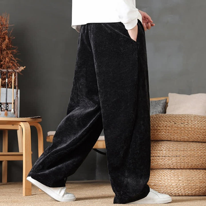 Buddha Stones Fall Winter Casual Drawstring Solid Color Long Pants Men's Straight Leg Pants With Pockets - image 14