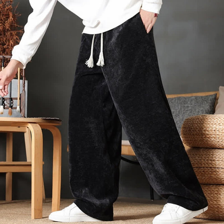 Buddha Stones Fall Winter Casual Drawstring Solid Color Long Pants Men's Straight Leg Pants With Pockets - image 19