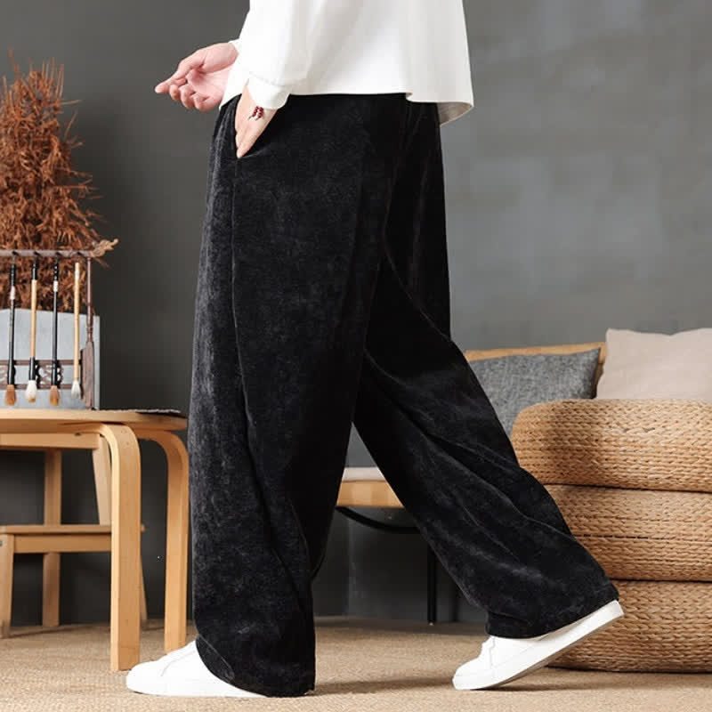 Buddha Stones Fall Winter Casual Drawstring Solid Color Long Pants Men's Straight Leg Pants With Pockets - image 17