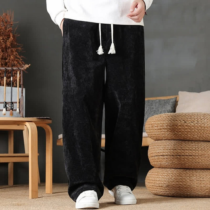 Buddha Stones Fall Winter Casual Drawstring Solid Color Long Pants Men's Straight Leg Pants With Pockets - image 16