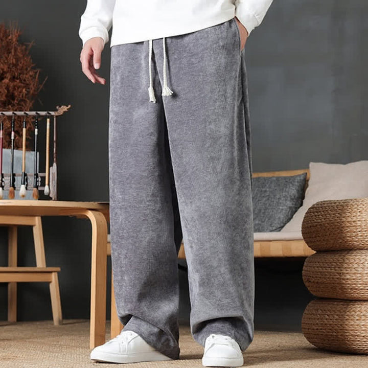 Buddha Stones Fall Winter Casual Drawstring Solid Color Long Pants Men's Straight Leg Pants With Pockets - image 23