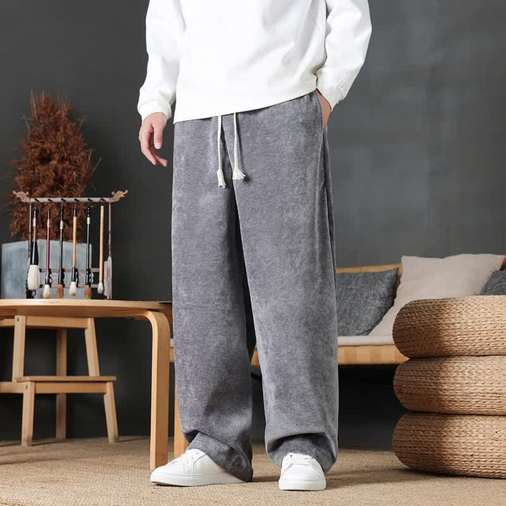 Buddha Stones Fall Winter Casual Drawstring Solid Color Long Pants Men's Straight Leg Pants With Pockets - image 25