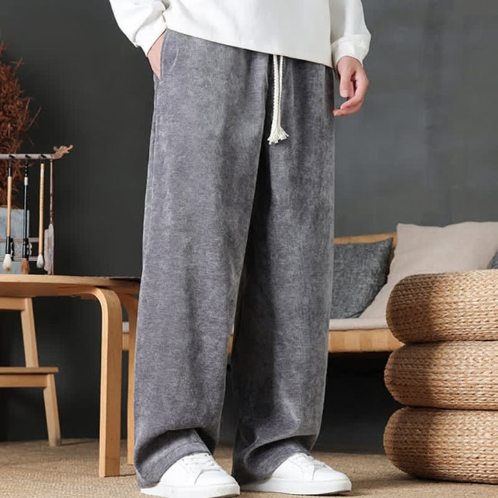 Buddha Stones Fall Winter Casual Drawstring Solid Color Long Pants Men's Straight Leg Pants With Pockets - image 22