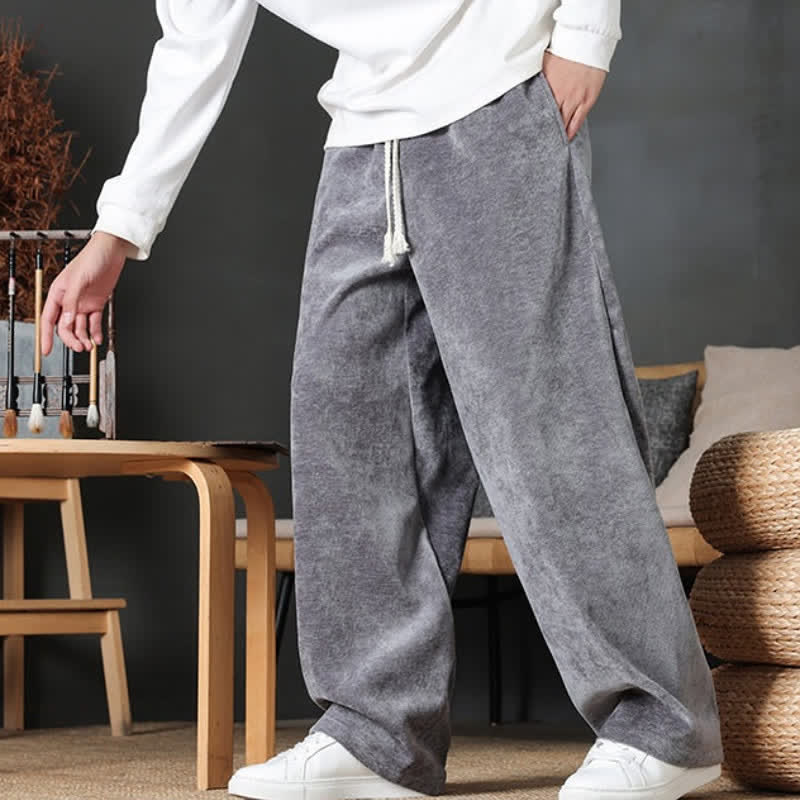 Buddha Stones Fall Winter Casual Drawstring Solid Color Long Pants Men's Straight Leg Pants With Pockets - image 27