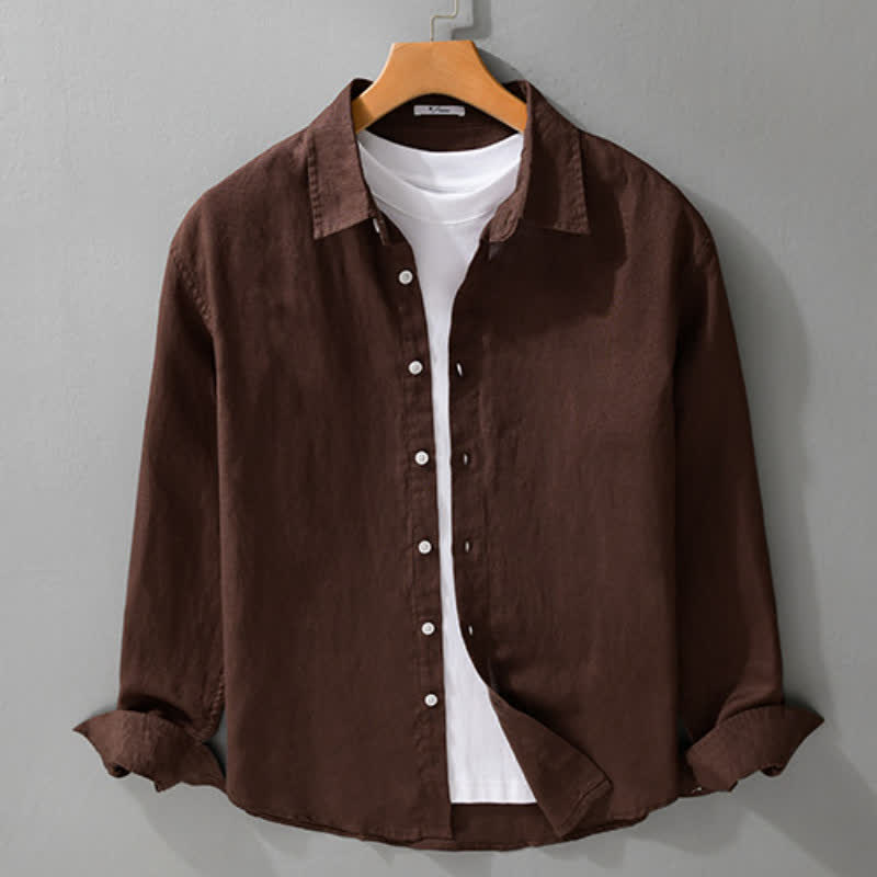 Buddha Stones Spring Fall Casual Minimalist Button-Up Solid Men's Long Sleeve Shirts - image 7