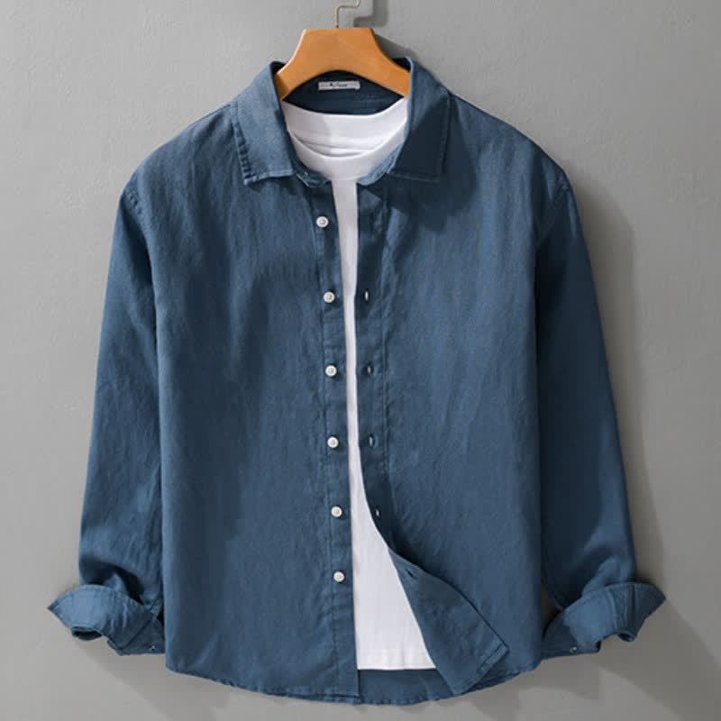 Buddha Stones Spring Fall Casual Minimalist Button-Up Solid Men's Long Sleeve Shirts - image 19