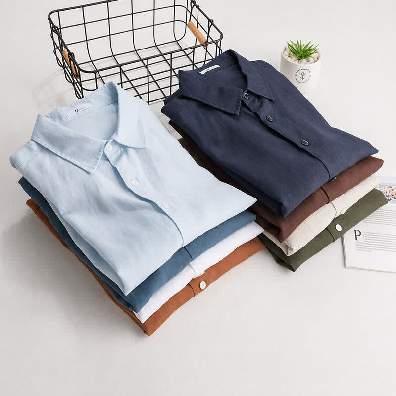 Buddha Stones Spring Fall Casual Minimalist Button-Up Solid Men's Long Sleeve Shirts - image 20