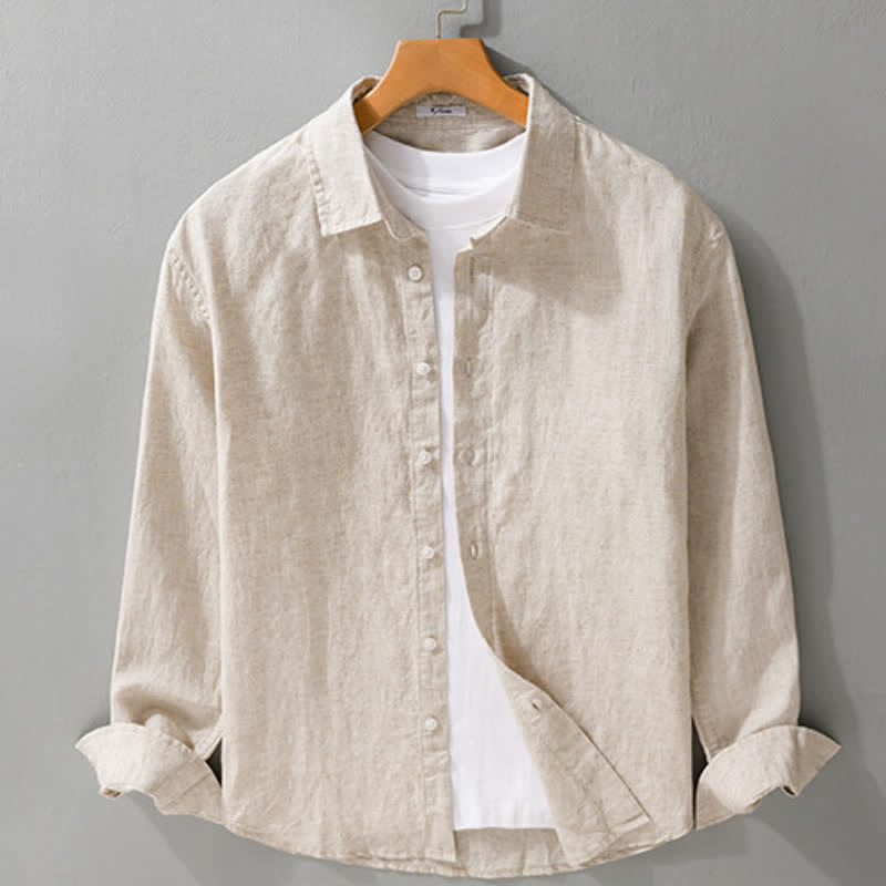 Buddha Stones Spring Fall Casual Minimalist Button-Up Solid Men's Long Sleeve Shirts - image 1