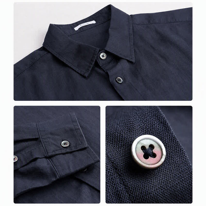 Buddha Stones Spring Fall Casual Minimalist Button-Up Solid Men's Long Sleeve Shirts - image 5