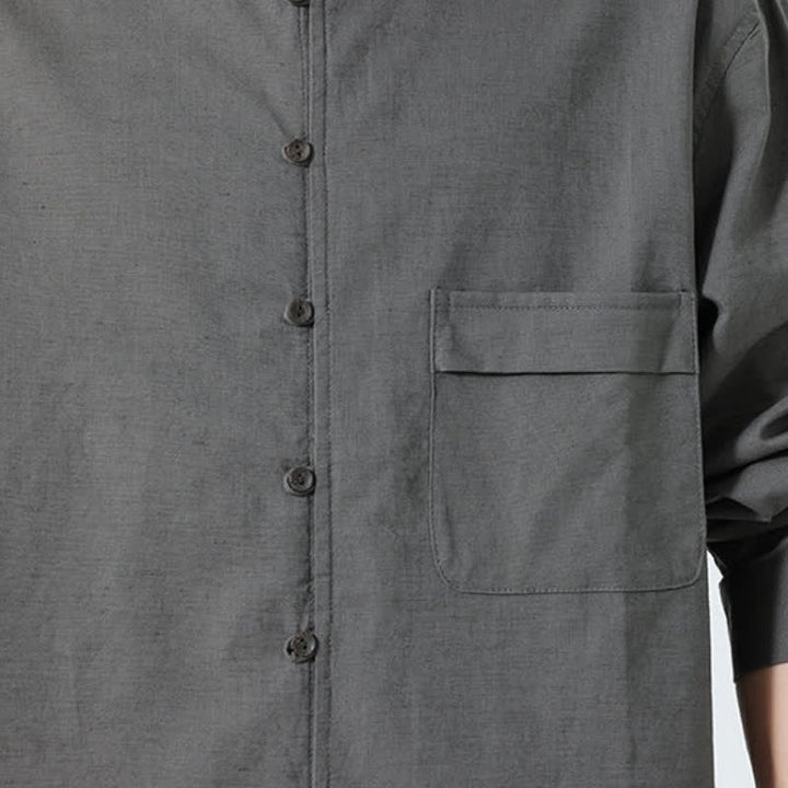 Buddha Stones Fall Casual Tang Style Mandarin Collar Solid Cotton Men's Long Sleeve Shirts - image 31