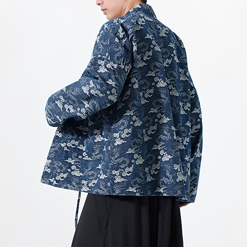 Buddha Stones Spring Fall Casual Drawstring Abstract Clouds Cotton Men's Kimono - image 4