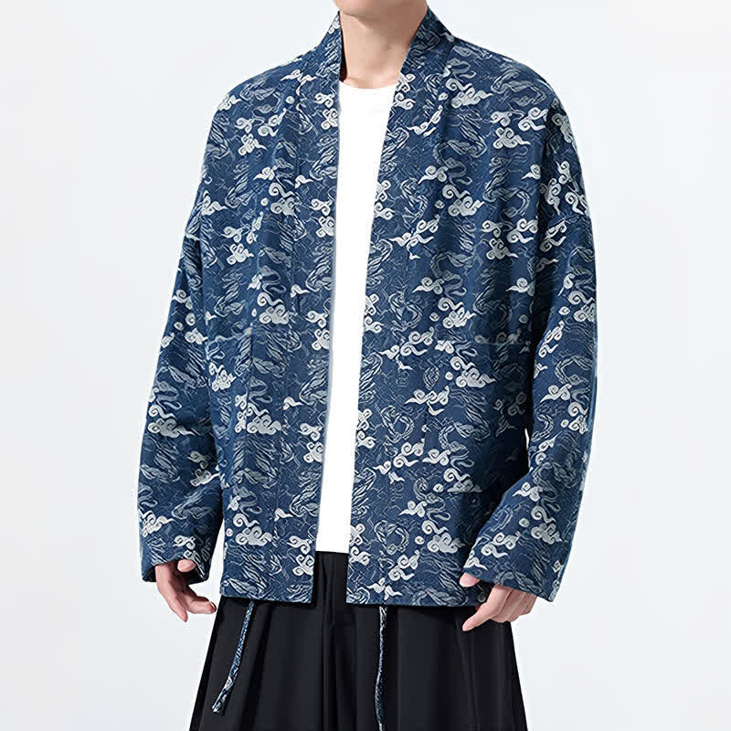 Buddha Stones Spring Fall Casual Drawstring Abstract Clouds Cotton Men's Kimono - image 6