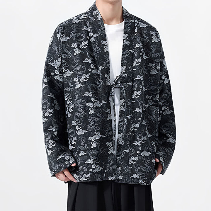 Buddha Stones Spring Fall Casual Drawstring Abstract Clouds Cotton Men's Kimono - image 16