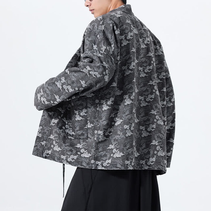 Buddha Stones Spring Fall Casual Drawstring Abstract Clouds Cotton Men's Kimono - image 25