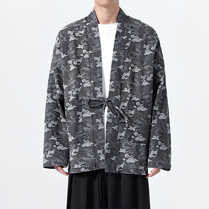 Buddha Stones Spring Fall Casual Drawstring Abstract Clouds Cotton Men's Kimono - image 27