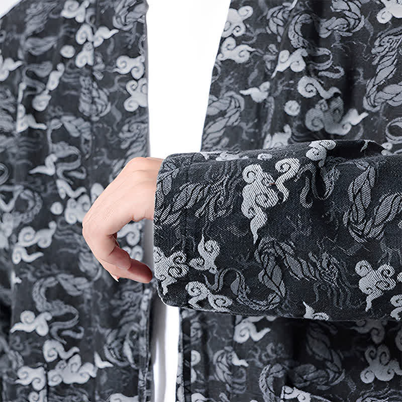 Buddha Stones Spring Fall Casual Drawstring Abstract Clouds Cotton Men's Kimono - image 19