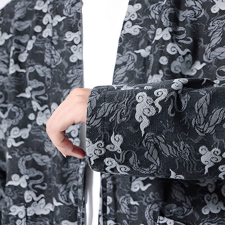 Buddha Stones Spring Fall Casual Drawstring Abstract Clouds Cotton Men's Kimono - image 19