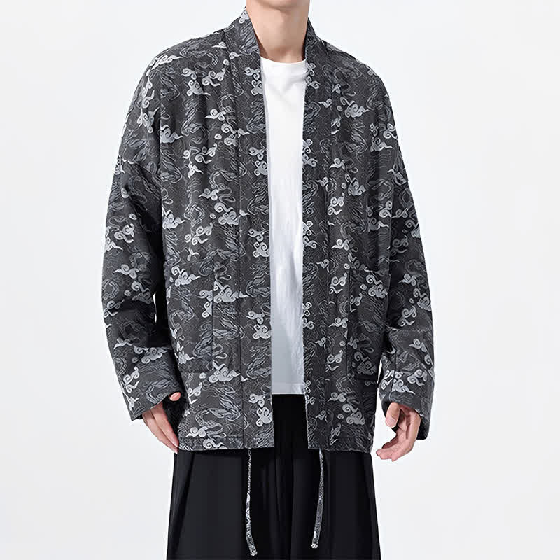 Buddha Stones Spring Fall Casual Drawstring Abstract Clouds Cotton Men's Kimono - image 22