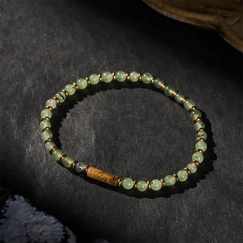 Buddha Stones Green Grape Agate Picture Jasper Growth Round Beaded Bracelet - image 1