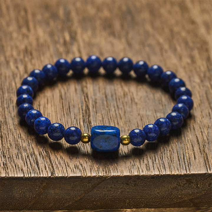Buddha Stones Lapis Lazuli Minimalist Stretch Bead Wisdom Bracelet - image 1