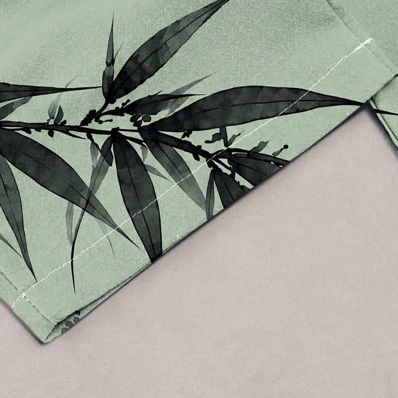 Buddha Stones Pure Cotton Oriental Bird Bamboo Pattern Women's Elastic Waist Pants With Pockets - image 1