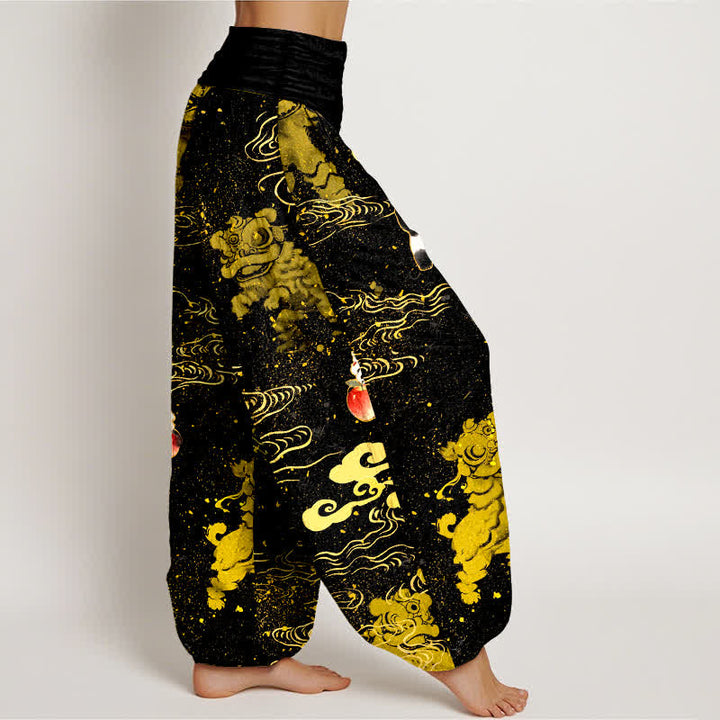 Buddha Stones Cotton Auspicious Beast Cloud Pattern Women's Elastic Waist Harem Pants - image 2
