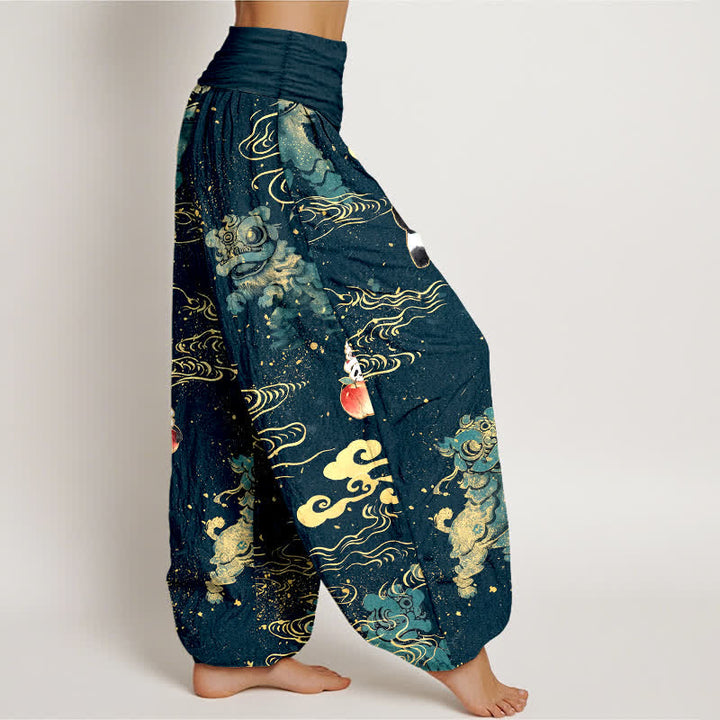 Buddha Stones Cotton Auspicious Beast Cloud Pattern Women's Elastic Waist Harem Pants - image 6