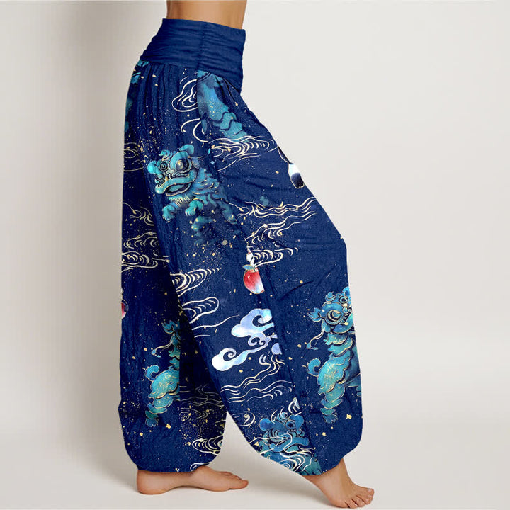 Buddha Stones Cotton Auspicious Beast Cloud Pattern Women's Elastic Waist Harem Pants - image 9
