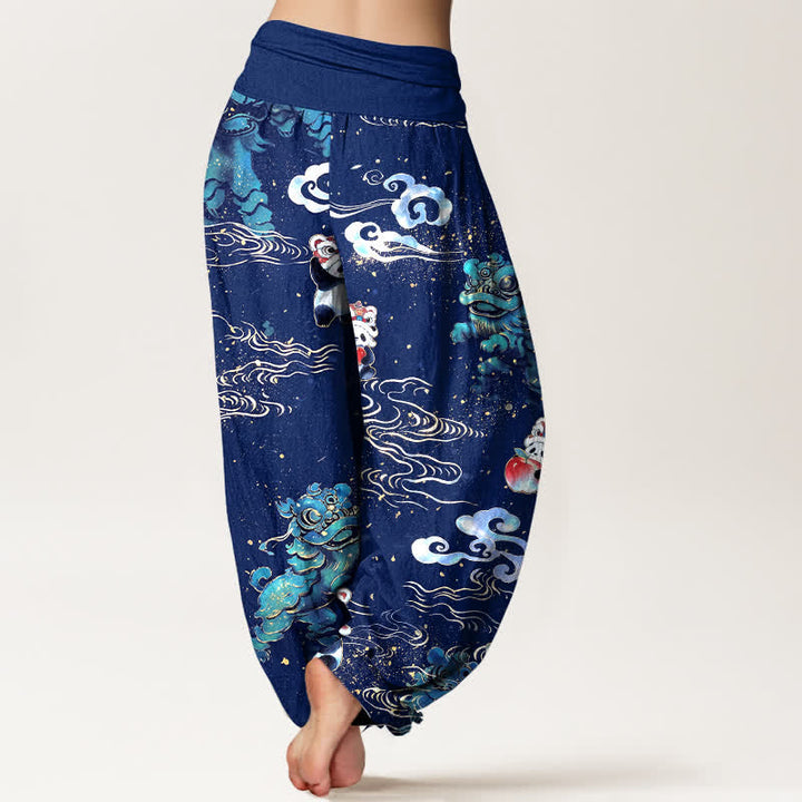 Buddha Stones Cotton Auspicious Beast Cloud Pattern Women's Elastic Waist Harem Pants - image 10