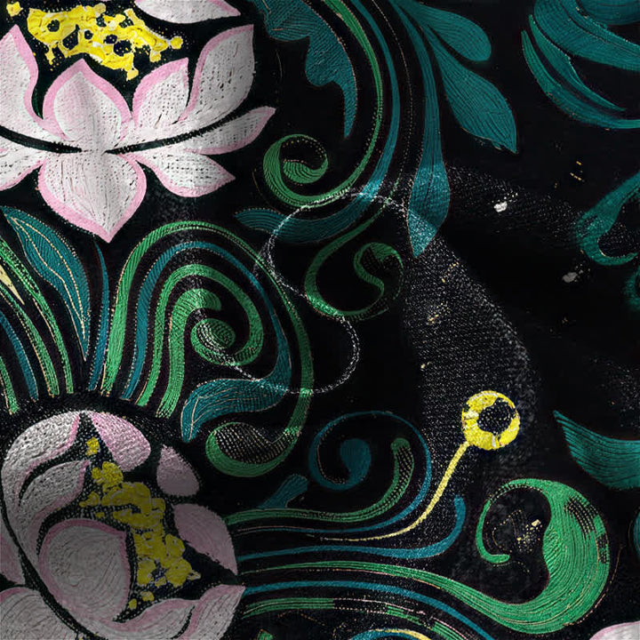 Buddha Stones Pure Cotton Vintage Lotus Vine Pattern Frog Button Women's Elastic Waist Harem Pants With Pockets - image 4