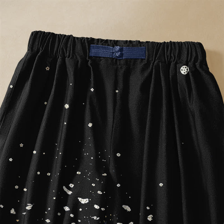 Buddha Stones Pure Cotton Oriental Mountain Landscape Pattern Frog Button Women's Elastic Waist Harem Pants With Pockets - image 2