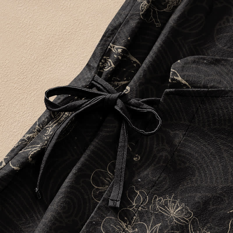 Buddha Stones Cotton Floral Koi Pattern Wrap V-Neck Lace-up Women's Long Sleeve Shirts Kimono - image 3