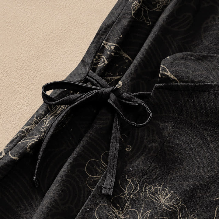 Buddha Stones Cotton Floral Koi Pattern Wrap V-Neck Lace-up Women's Long Sleeve Shirts Kimono - image 3