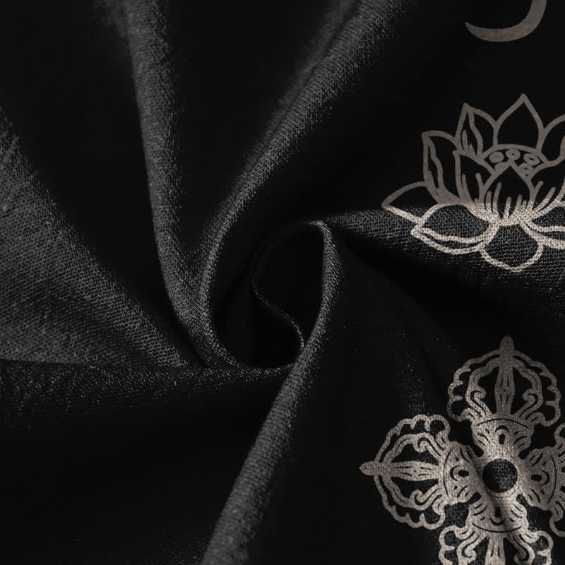 Buddha Stones Cotton Lotus Om Print Hanfu Style Wrap V-Neck Lace-up Women's Long Sleeve Shirts Kimono - image 4