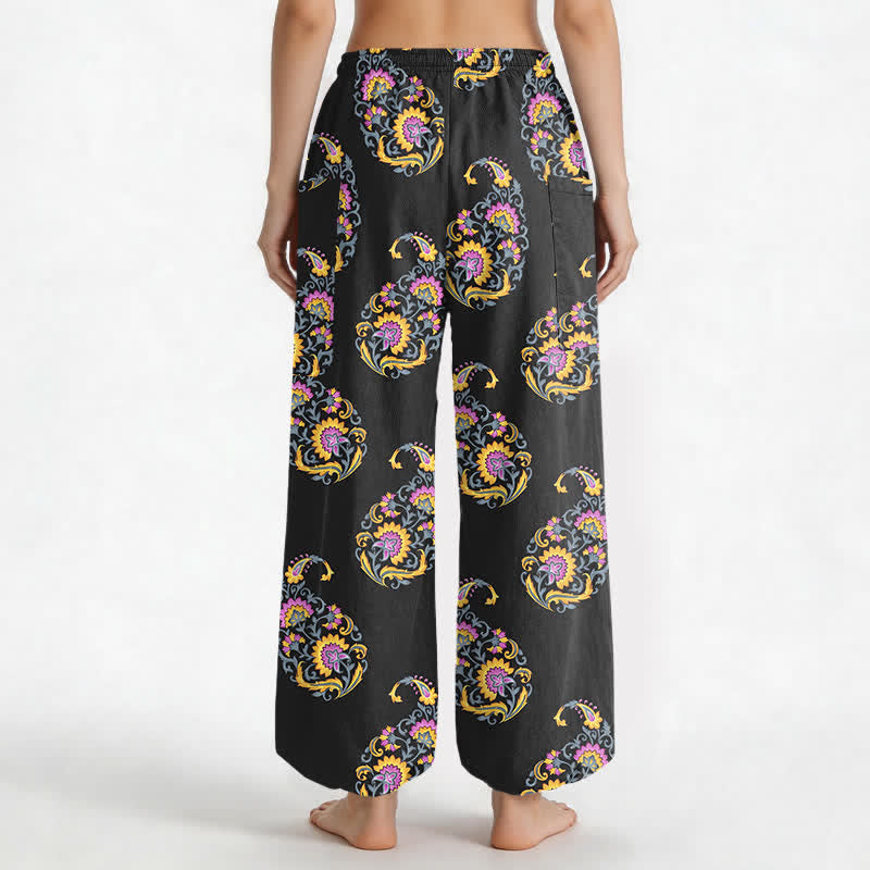 Buddha Stones Cotton Bohemian Persian Paisley Pattern Women's Elastic Waist Harem Pants With Side Pockets - image 2