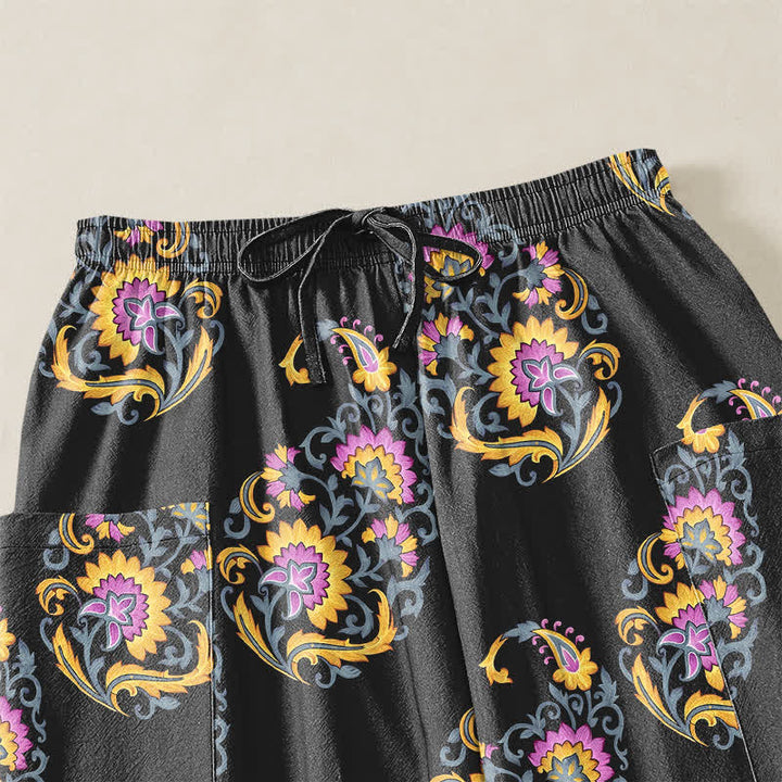 Buddha Stones Cotton Bohemian Persian Paisley Pattern Women's Elastic Waist Harem Pants With Side Pockets - image 5