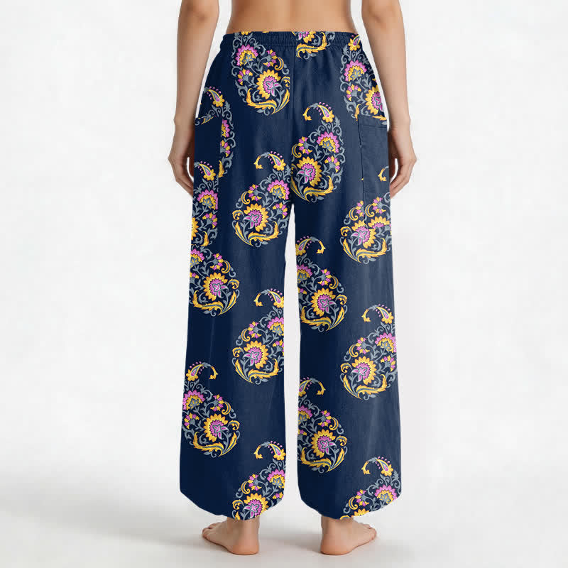 Buddha Stones Cotton Bohemian Persian Paisley Pattern Women's Elastic Waist Harem Pants With Side Pockets - image 9