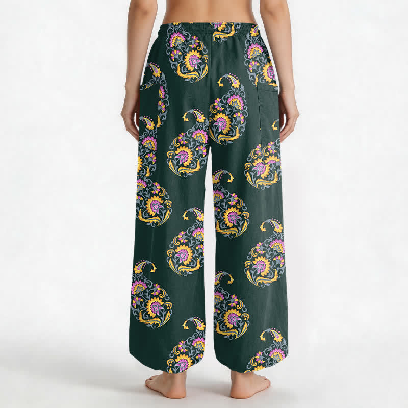 Buddha Stones Cotton Bohemian Persian Paisley Pattern Women's Elastic Waist Harem Pants With Side Pockets - image 12