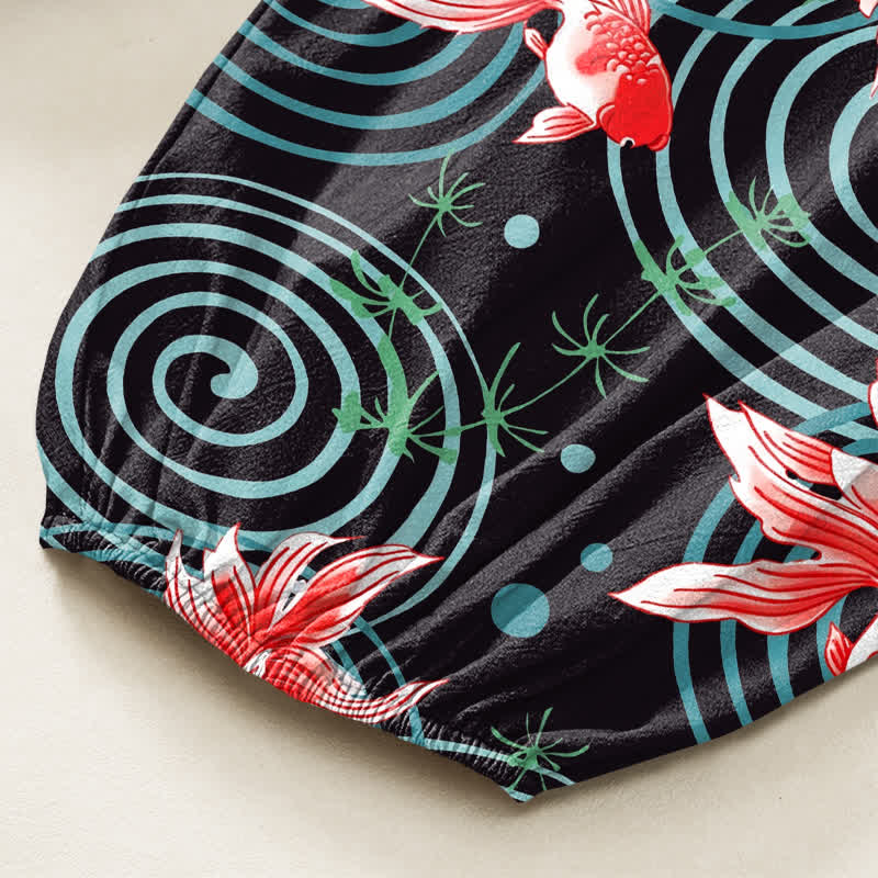 Buddha Stones Cotton Oriental Koi Ripple Pattern Women's Elastic Waist Harem Pants With Side Pockets - image 6